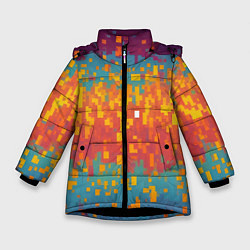 Куртка зимняя для девочки Разноцветные пиксели, цвет: 3D-черный