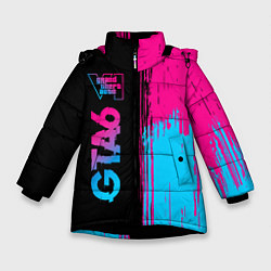 Куртка зимняя для девочки GTA6 - neon gradient по-вертикали, цвет: 3D-черный