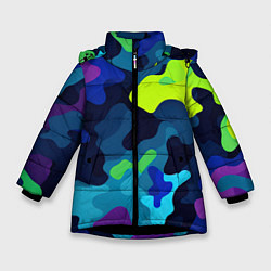 Куртка зимняя для девочки Яркие кислотные пятна паттерн, цвет: 3D-черный
