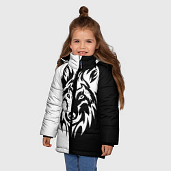 Куртка зимняя для девочки Волк чёрно-белый, цвет: 3D-черный — фото 2