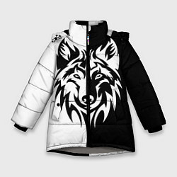 Зимняя куртка для девочки Волк чёрно-белый