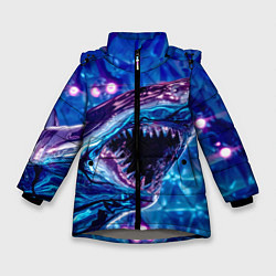 Куртка зимняя для девочки Фиолетовая акула, цвет: 3D-светло-серый