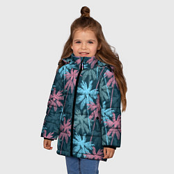 Куртка зимняя для девочки Паттерн - пальмы, цвет: 3D-черный — фото 2