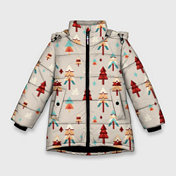 Куртка зимняя для девочки Елочный узор, цвет: 3D-черный
