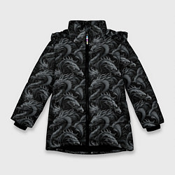 Куртка зимняя для девочки Черные драконы паттерн, цвет: 3D-черный