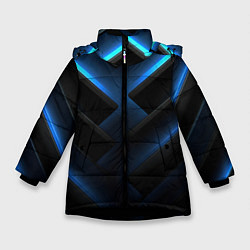 Зимняя куртка для девочки Черный абстрактный фон и синие неоновые вставки
