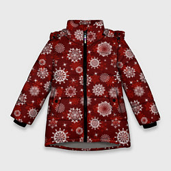 Зимняя куртка для девочки Snowflakes on a red background