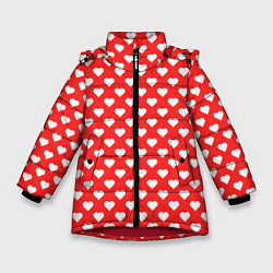 Куртка зимняя для девочки Сердечный фон, цвет: 3D-красный