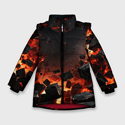 Куртка зимняя для девочки Взрыв плит и огонь, цвет: 3D-красный