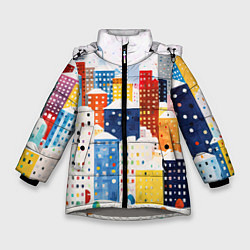 Куртка зимняя для девочки День в новогоднем городе, цвет: 3D-светло-серый