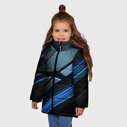 Куртка зимняя для девочки Черная абстракция с синим неоновым ярким свечением, цвет: 3D-черный — фото 2