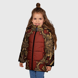 Куртка зимняя для девочки Золотые объемные узоры на красном фоне лепнина, цвет: 3D-красный — фото 2