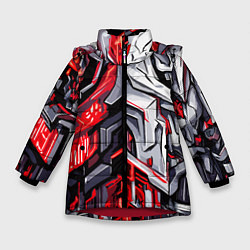 Куртка зимняя для девочки Демонические кибер черепа, цвет: 3D-красный