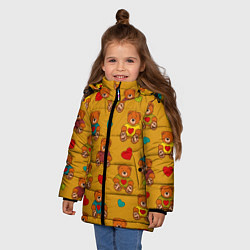 Куртка зимняя для девочки Игрушечные мишки и разноцветные сердца, цвет: 3D-светло-серый — фото 2