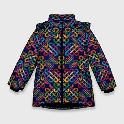 Куртка зимняя для девочки Вышитый узор, цвет: 3D-черный