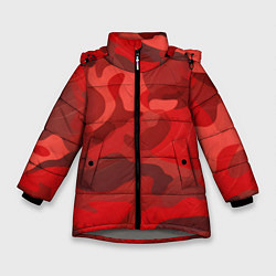 Зимняя куртка для девочки Красный камуфляж крупный