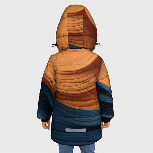 Зимняя куртка для девочки Оранжевая и синяя абстракция / 3D-Светло-серый – фото 4