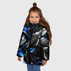 Куртка зимняя для девочки Синие и серебряные вставки абстракции, цвет: 3D-черный — фото 2