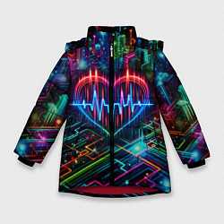 Зимняя куртка для девочки Неоновое сердце - кардиограмма