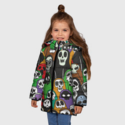 Куртка зимняя для девочки Скелеты на хэллоуин, цвет: 3D-черный — фото 2