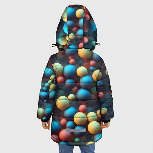 Зимняя куртка для девочки Разноцветные шарики молекул / 3D-Светло-серый – фото 4
