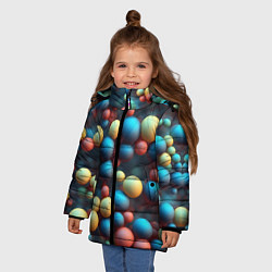 Куртка зимняя для девочки Разноцветные шарики молекул, цвет: 3D-светло-серый — фото 2