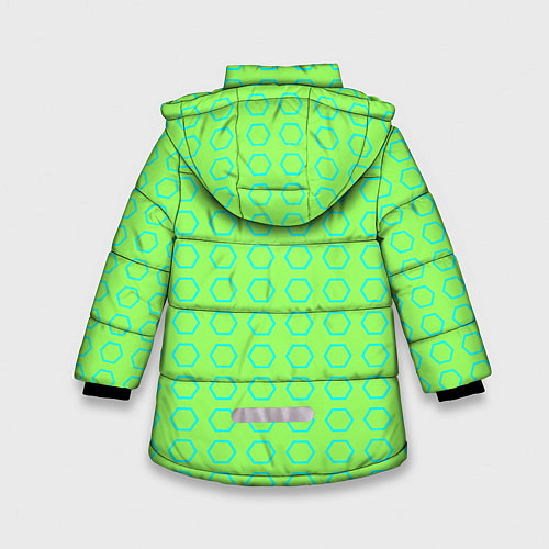 Зимняя куртка для девочки Неоновый салатовый с шестигранниками циан / 3D-Светло-серый – фото 2