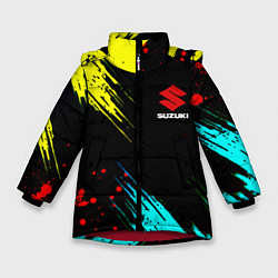 Куртка зимняя для девочки Suzuki краски абстрактные, цвет: 3D-красный