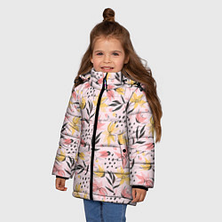 Куртка зимняя для девочки Абстрактный паттерн с цветами, цвет: 3D-светло-серый — фото 2
