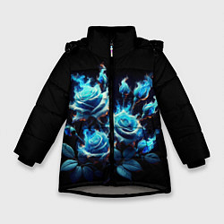 Куртка зимняя для девочки Розы в голубом огне, цвет: 3D-светло-серый