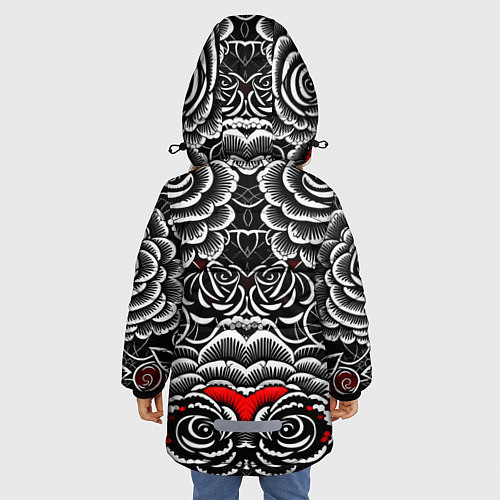 Зимняя куртка для девочки Серые паттерны цветы / 3D-Светло-серый – фото 4