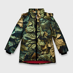 Куртка зимняя для девочки Реалистичный камуфляж из листьев, цвет: 3D-красный