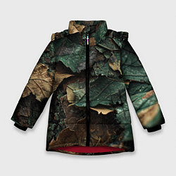 Куртка зимняя для девочки Реалистичный камуфляж из листьев, цвет: 3D-красный