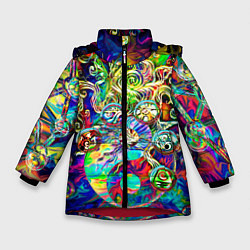 Куртка зимняя для девочки Знаковые пузырьки, цвет: 3D-красный