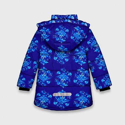Зимняя куртка для девочки Узоры гжель на синем фоне / 3D-Светло-серый – фото 2