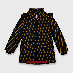 Куртка зимняя для девочки Чёрные полосы и оранжевые полосочки, цвет: 3D-красный