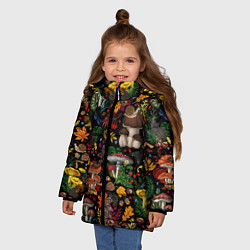 Куртка зимняя для девочки Фон с лесными грибами, цвет: 3D-красный — фото 2