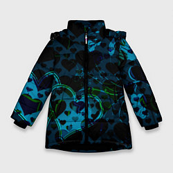Куртка зимняя для девочки Сердечки узоры, цвет: 3D-черный