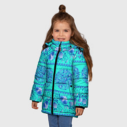 Куртка зимняя для девочки Гжель на бирюзовом фоне, цвет: 3D-светло-серый — фото 2