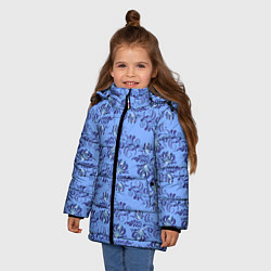 Куртка зимняя для девочки Узоры гжель на голубом фоне, цвет: 3D-черный — фото 2