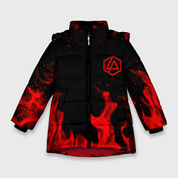 Куртка зимняя для девочки Linkin Park красный огонь лого, цвет: 3D-красный