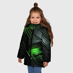Куртка зимняя для девочки Металл и зеленый яркий неоновый свет, цвет: 3D-светло-серый — фото 2