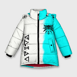 Куртка зимняя для девочки Ведьмак лого краска текстура, цвет: 3D-красный