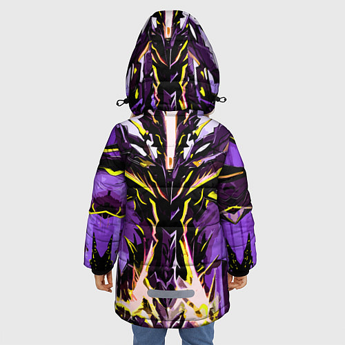 Зимняя куртка для девочки Чёрно-жёлтая агрессивная абстракция на фиолетовом / 3D-Светло-серый – фото 4