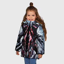 Куртка зимняя для девочки Чёрно-красная агрессивная абстракция на белом фоне, цвет: 3D-черный — фото 2