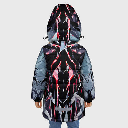 Зимняя куртка для девочки Чёрно-красная агрессивная абстракция на белом фоне / 3D-Светло-серый – фото 4