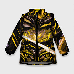 Куртка зимняя для девочки Жёлтый камень на чёрном фоне, цвет: 3D-светло-серый