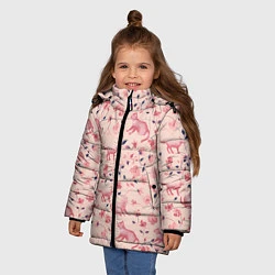 Куртка зимняя для девочки Розовый паттерн с цветами и котиками, цвет: 3D-черный — фото 2