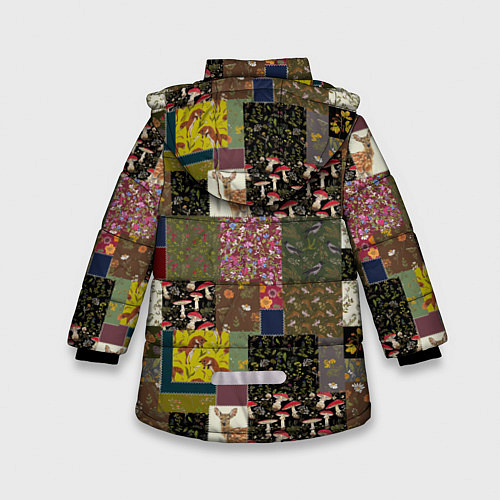 Зимняя куртка для девочки Пэчворк лесной / 3D-Красный – фото 2