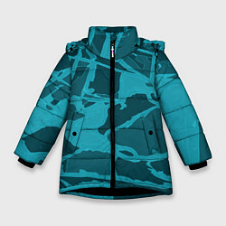 Куртка зимняя для девочки Изумрудно-бирюзовая графика, цвет: 3D-черный